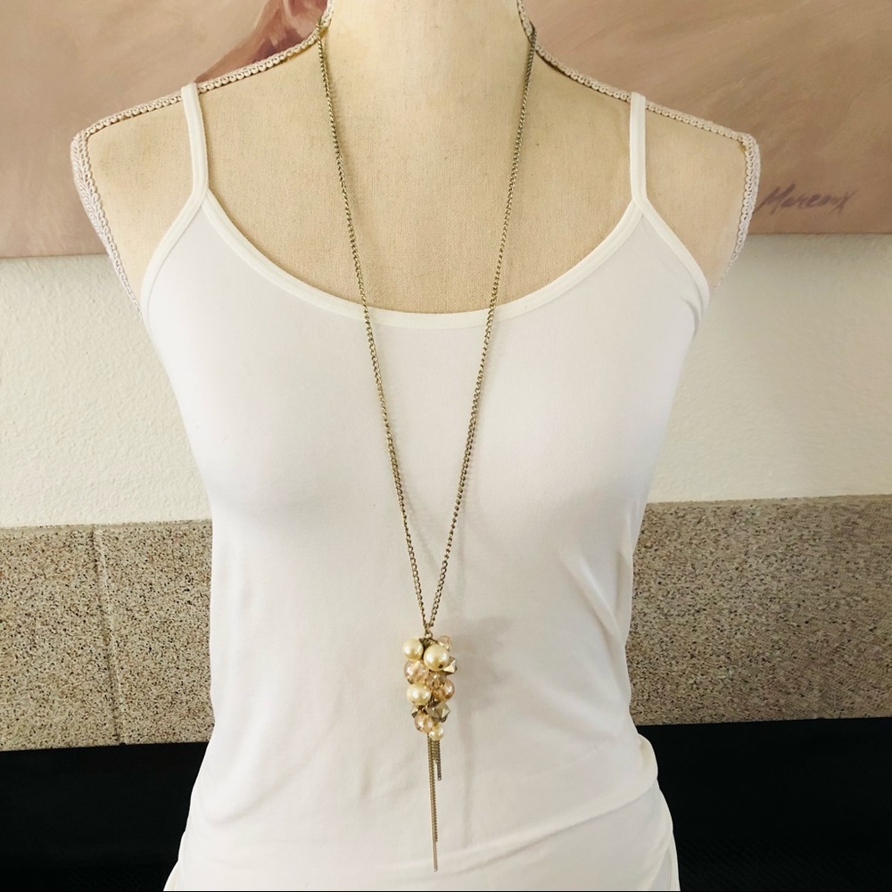 Beaded cluster fringe pendant on chain necklace